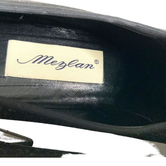 MEZLAN black genuine leather block heel pumps fabric sock sz 9N - Picture 9 of 12
